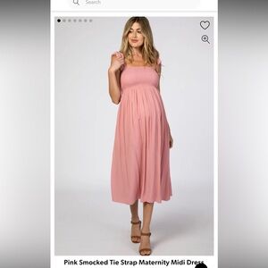 Pink Smocked Maternity Midi Dress